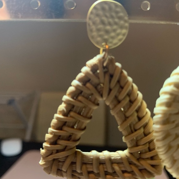 2/$20 Tan Woven Gold Statement Vacation Earrings - Picture 4 of 4